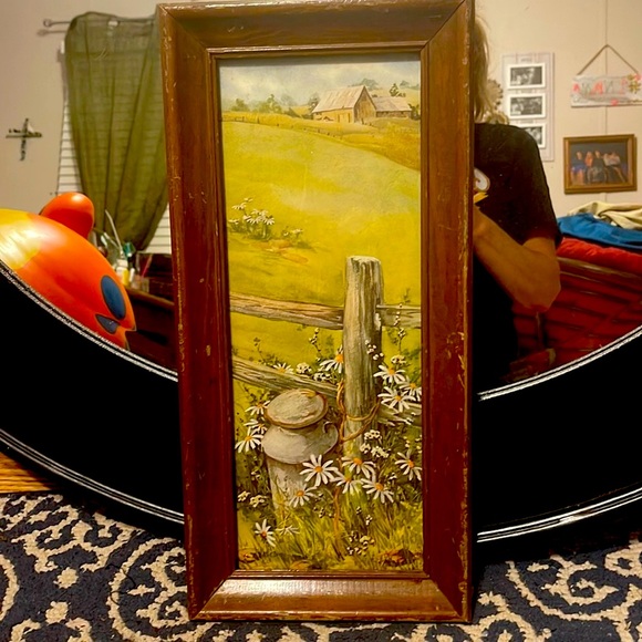 Vintage picture of home with daises. 8w x 17h - Picture 2 of 7